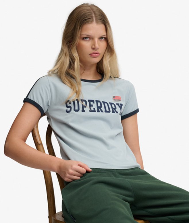 Superdry Damen Athletic Essentials Streifen-t-shirt Blue - Größe: 40