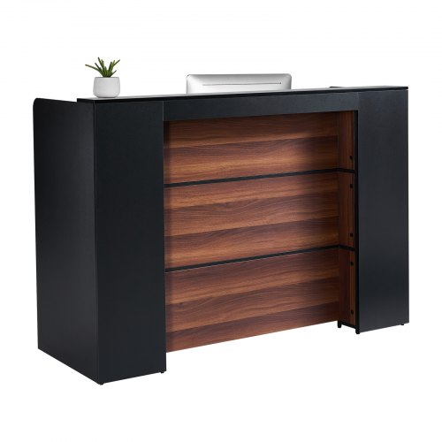 VEVOR Receptionsdisk, 152,5 x 59,8 x 102,8 cm Rektangulärt frontbord, Kontorsreceptionsdisk Frontdisk med LED-belysning, för kassa, lobby, skönhetssalong och kontor, svart och brun