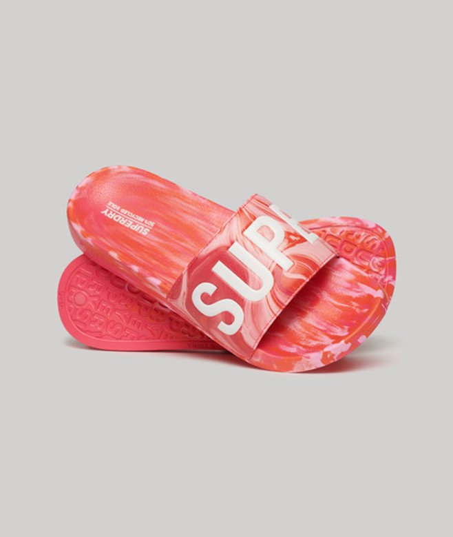 Superdry Damen Marble Pool Sliders Pink - Größe: 3-4