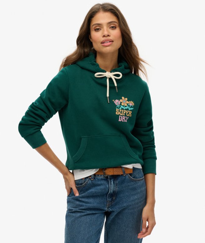 Superdry Damen Summer Garden Kapuzenpullover Grün - Größe: 42