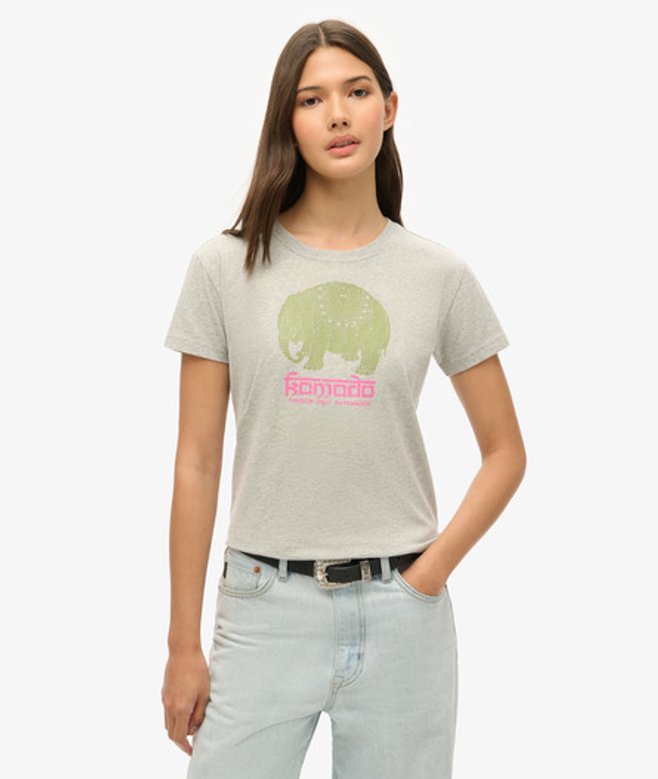 Superdry Damen x Komodo Hathi T-shirt Hellgrau - Größe: 42