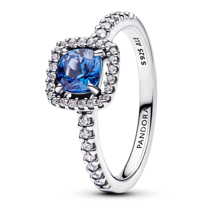 Pandora Ringe Bright Blue Square Halo Statement Ring 193555C01