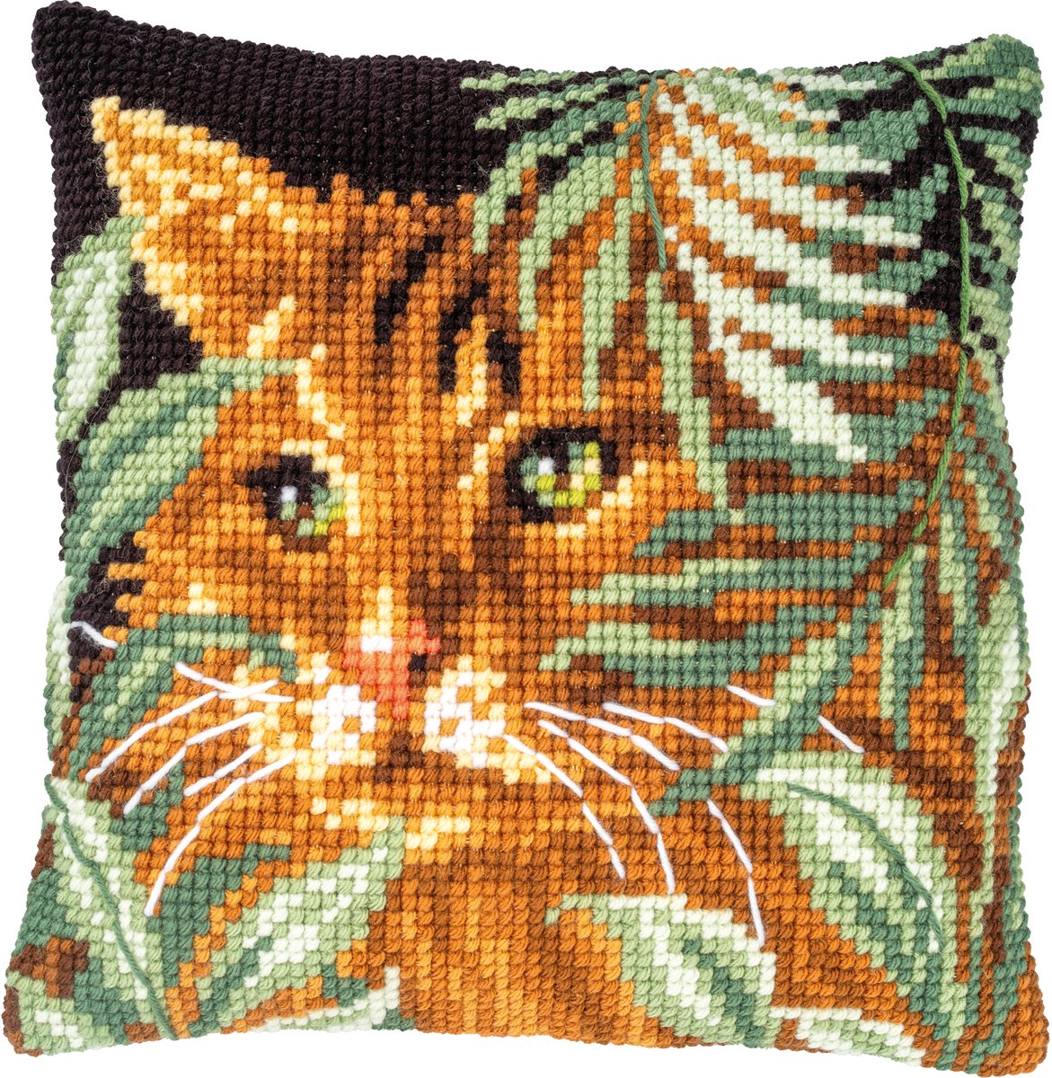 Stickpackung Kissen Katze zwischen Blättern