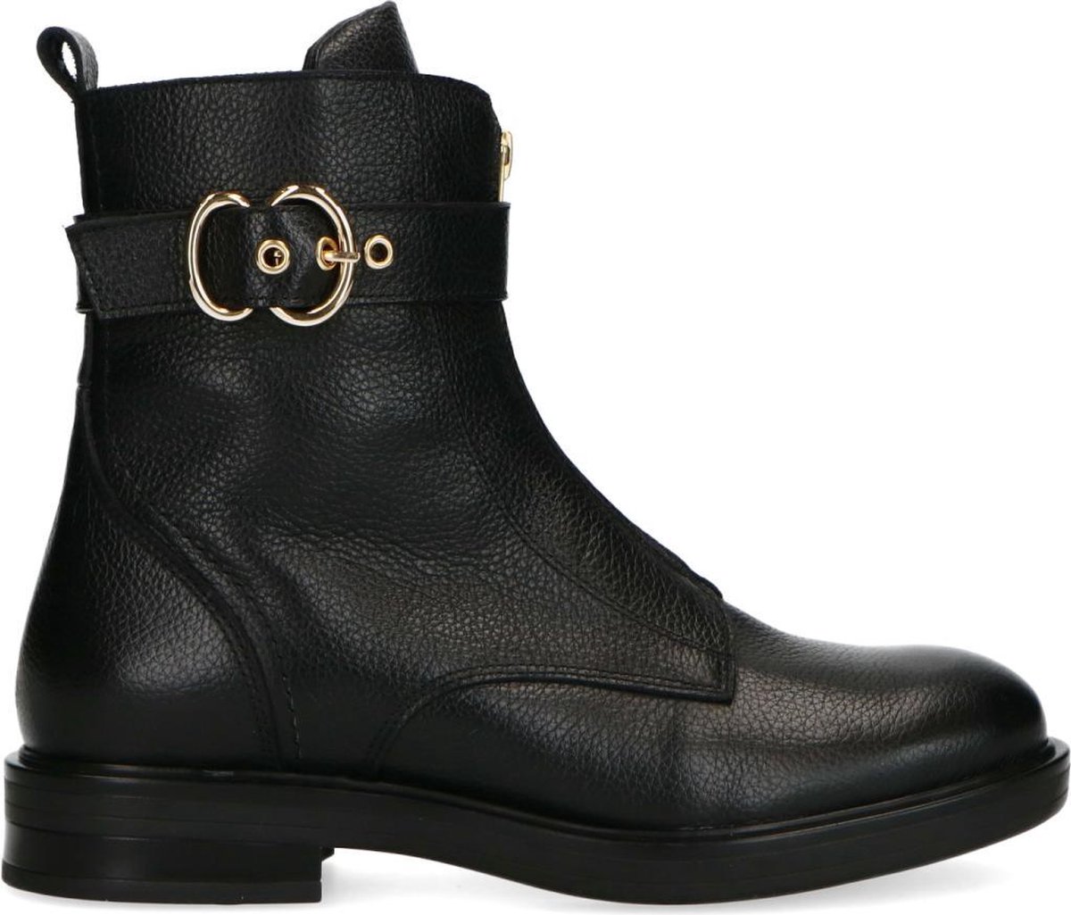 Schwarze Biker Boots aus Leder mit Schnalle
