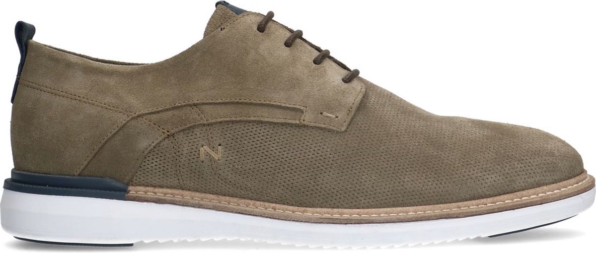 Kaki Veloursleder-Schnürschuhe