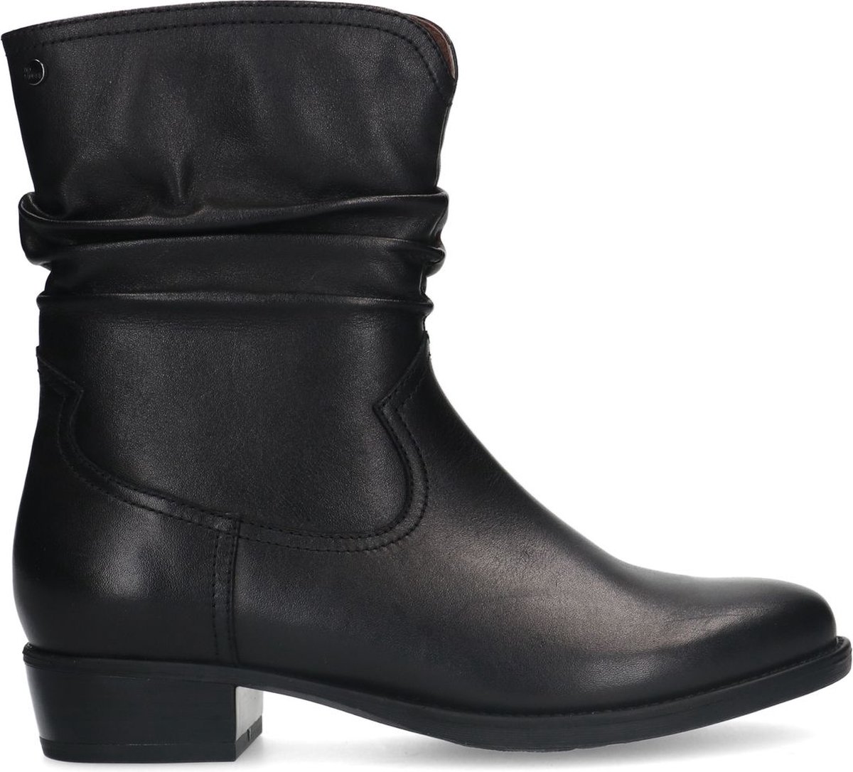 Schwarze Lederstiefeletten mit Absatz