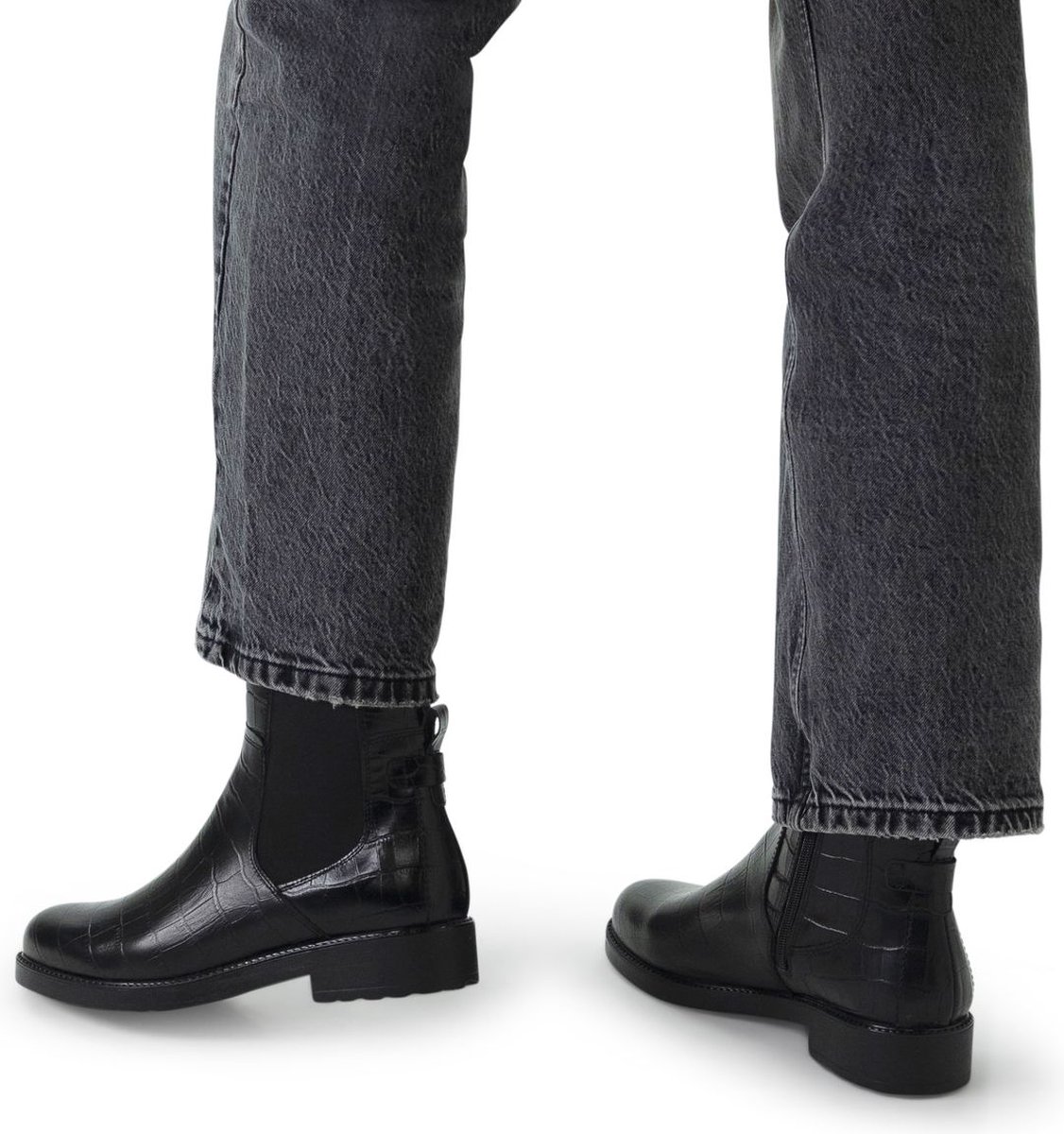 Schwarze Chelsea Boots aus Leder mit Krokomuster