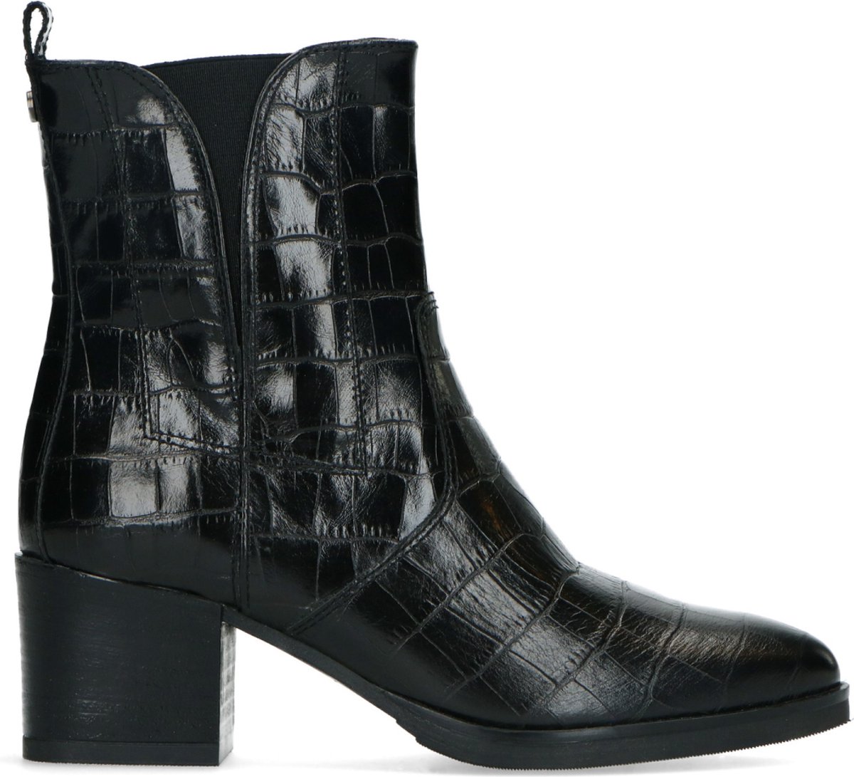 Schwarze Stiefeletten mit Krokomuster