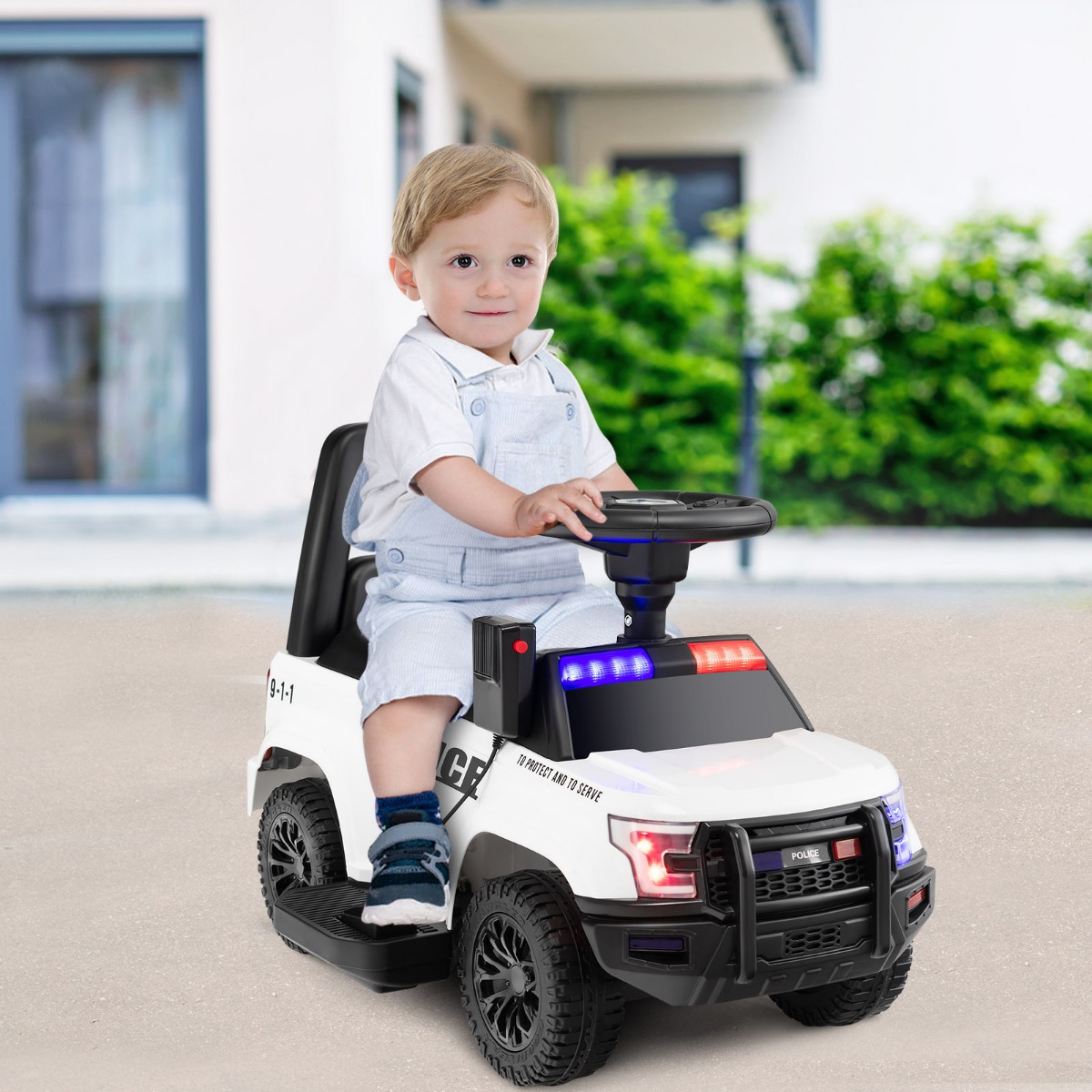 Costway Polizei Elektroauto für Kinder 6V Elektrisches Kinderauto mit Stauraum Weiß