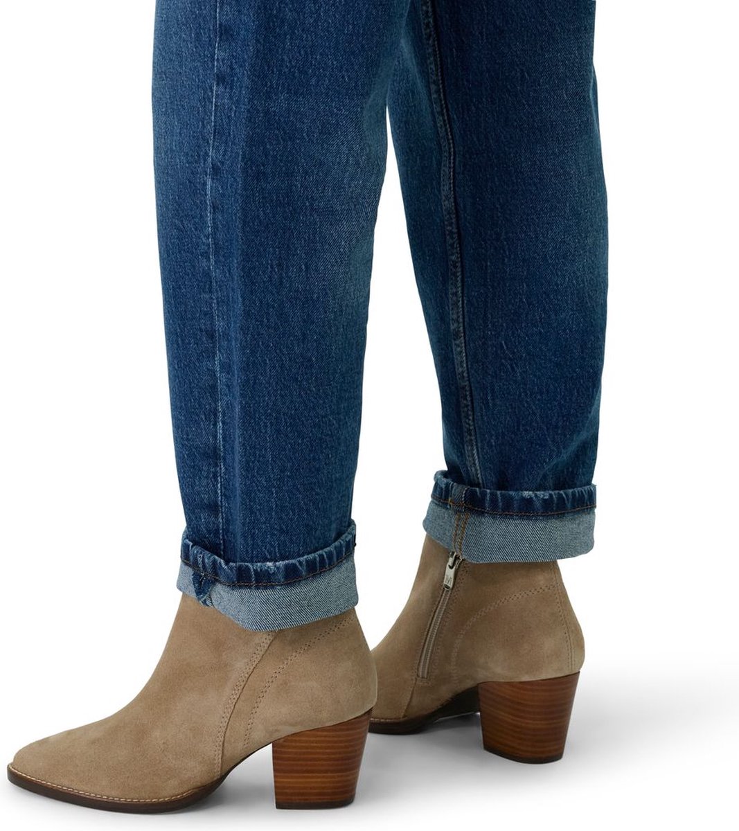 Beigefarbene Veloursleder-Stiefeletten mit Absatz
