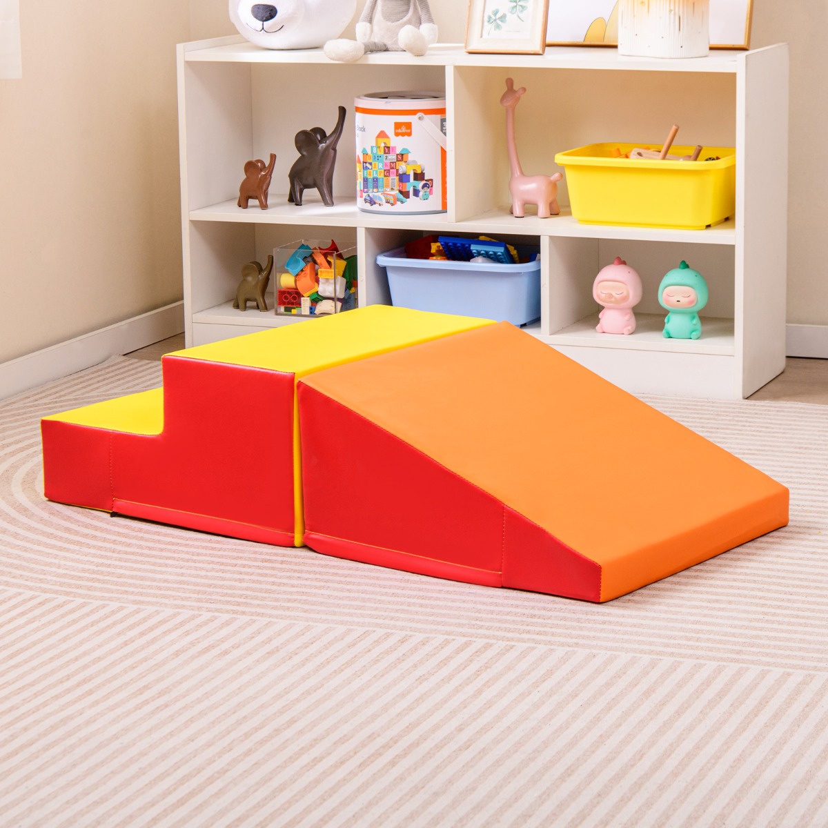 Costway 2 TLG. Kinder Schaumstoff Bausteine zum Toben & Klettern Softbausteine Riesenbausteine Rot