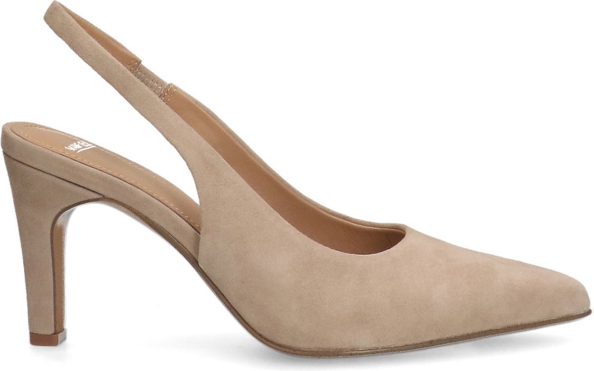 Beigefarbene Slingbackpumps aus Veloursleder