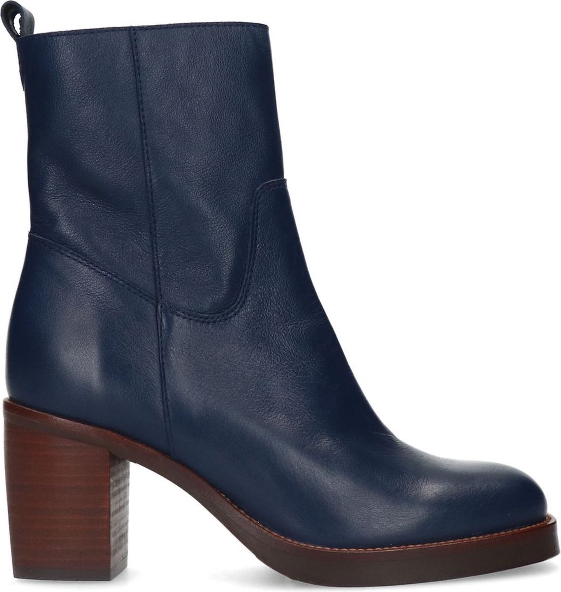 Blaue Lederstiefeletten mit Absatz