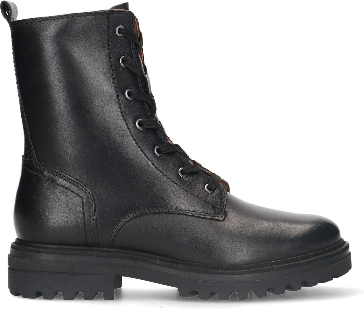 Schwarze Leder-Schnürstiefeletten mit chunky Sohle
