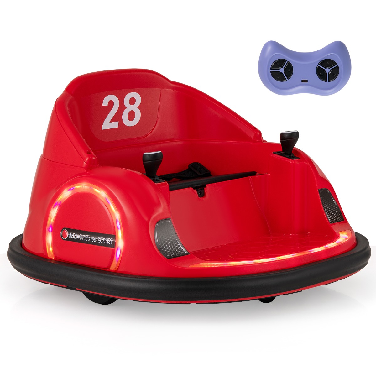 Costway Autoscooter für Kinder elektrisches Bumper Car mit blinkenden LED-Lichtern Rot