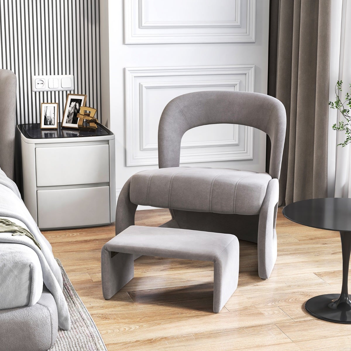 Costway Sessel mit Hocker übergroßer Relaxsessel mit offenem Rücken und breiter Sitzfläche Grau