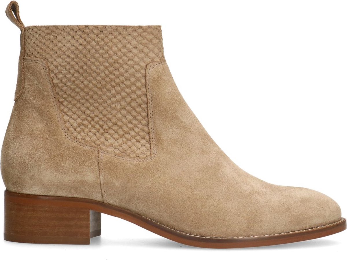 Beigefarbene Veloursleder-Stiefeletten
