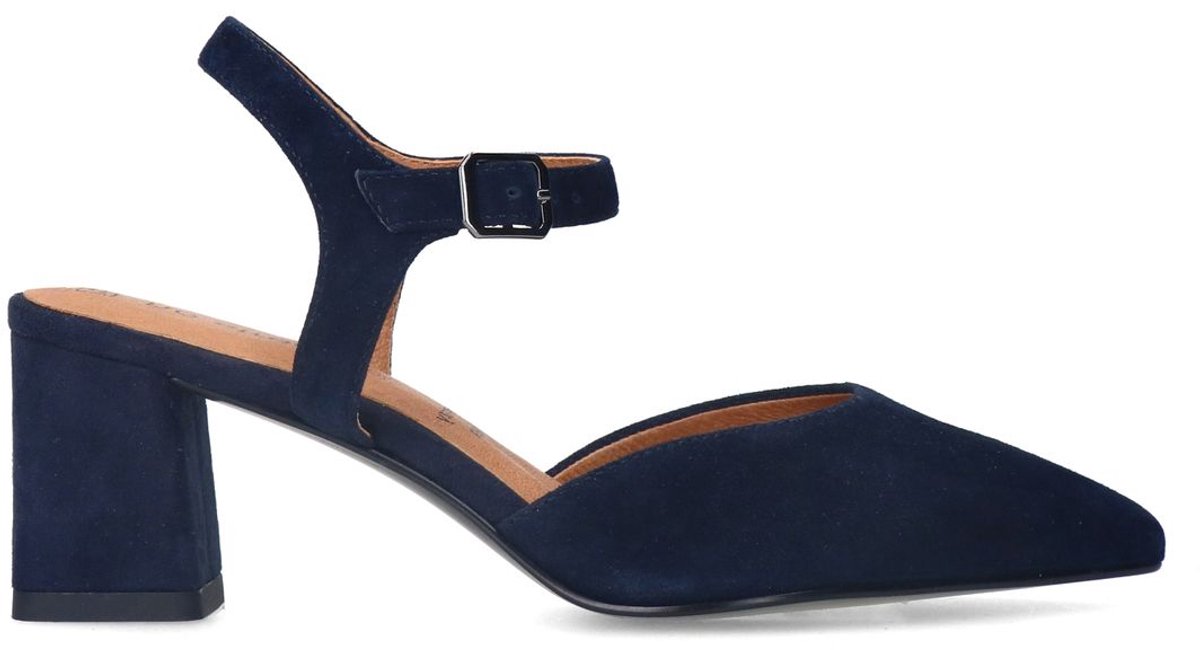Marineblaue Slingbackpumps aus Veloursleder