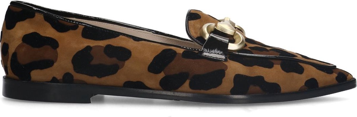 Veloursleder-Loafer mit Pantherprint und goldfarbener Kette