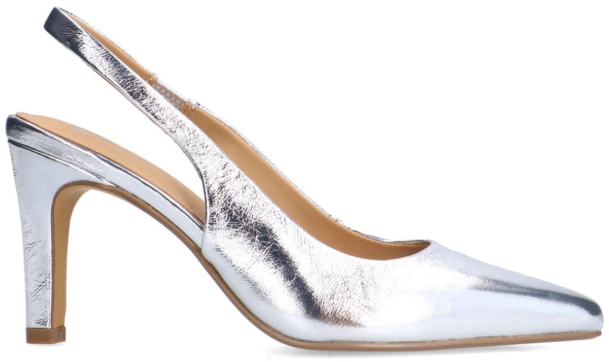 Silberfarbene Slingbackpumps aus Leder