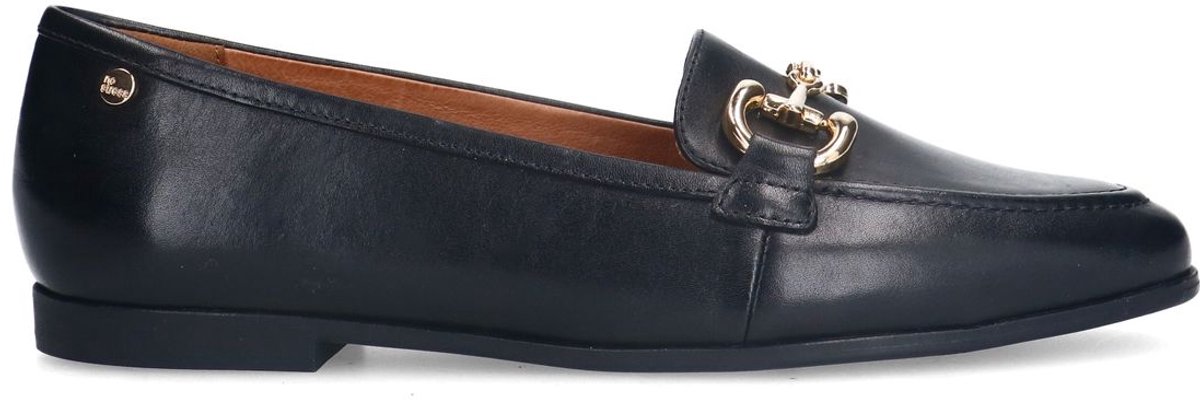 Schwarze Leder-Loafer mit goldfarbener Kette