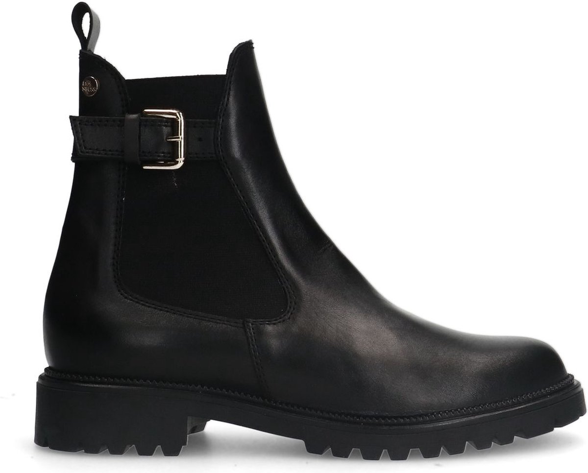 Schwarze Chelsea Boots aus Leder mit Schnalle