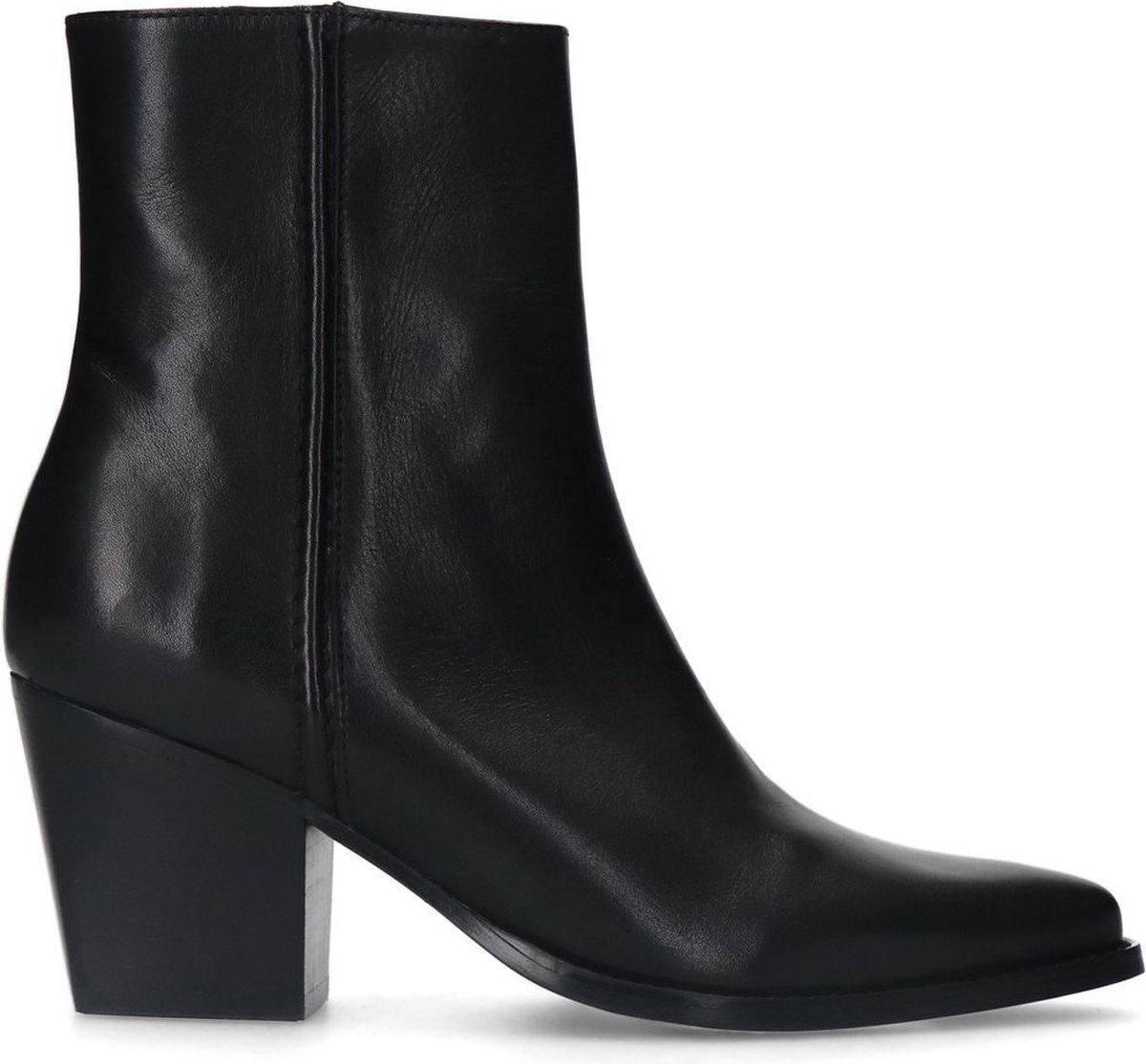 Schwarze Lederstiefeletten mit Absatz