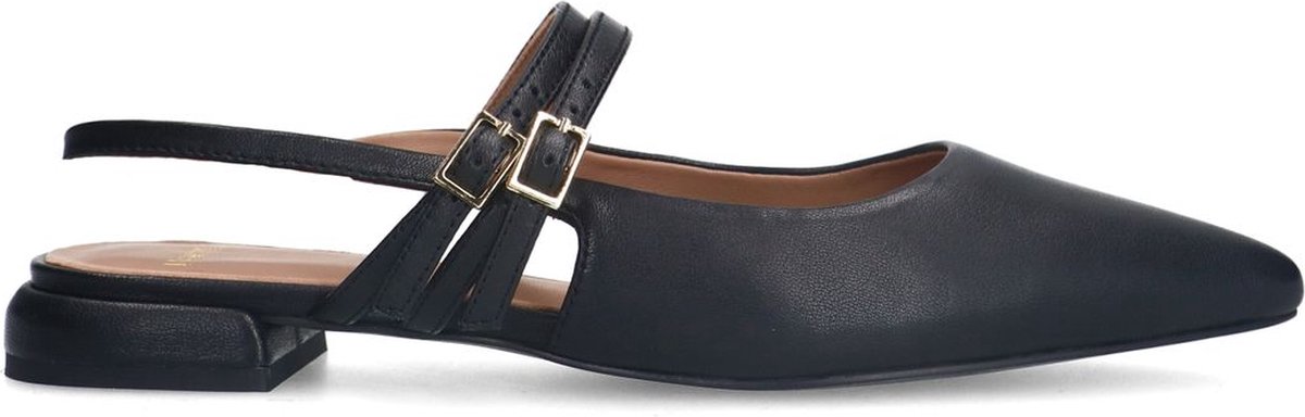 Schwarze Leder-Slingbacks mit doppeltem Riemchen