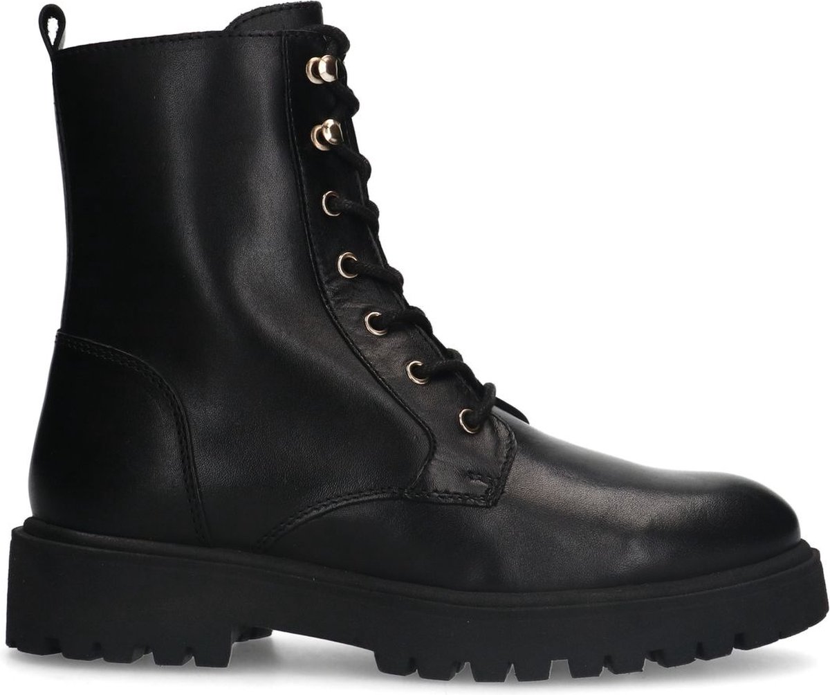 Schwarze Lederschnürstiefeletten