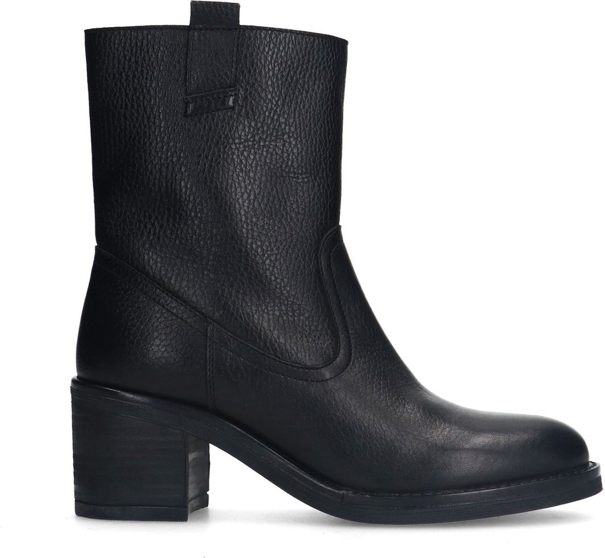 Schwarze Lederstiefeletten mit Absatz