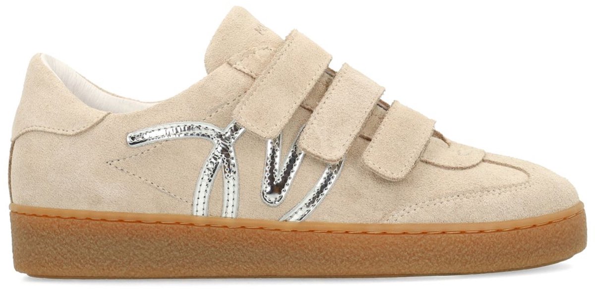 Beigefarbene Veloursleder-Sneaker mit Klettverschluss