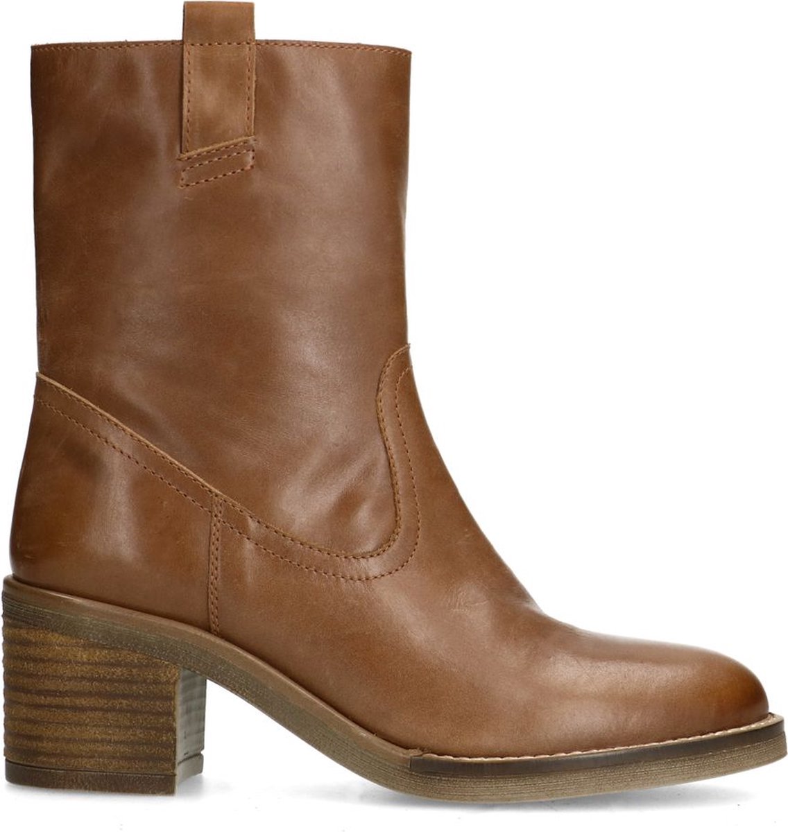 Cognacfarbene Lederstiefeletten mit Absatz