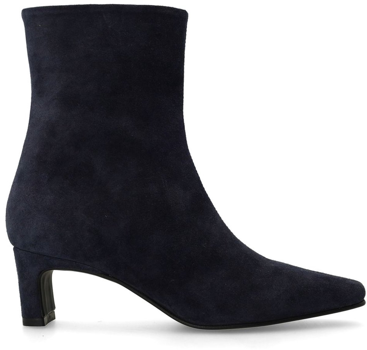 Dunkelblaue Veloursleder-Stiefeletten mit Absatz