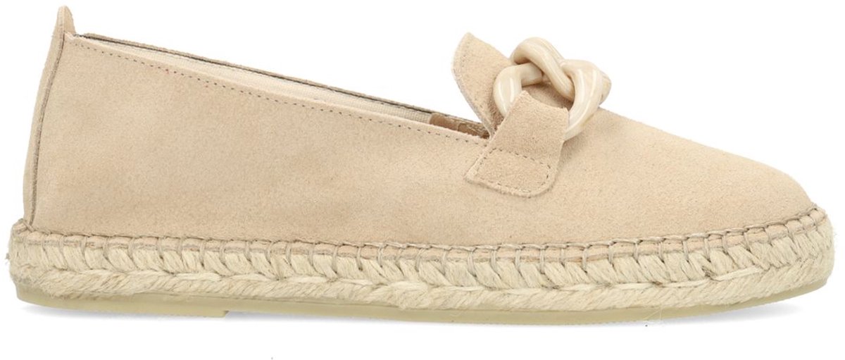 Beigefarbene Veloursleder-Espadrilles mit Kette