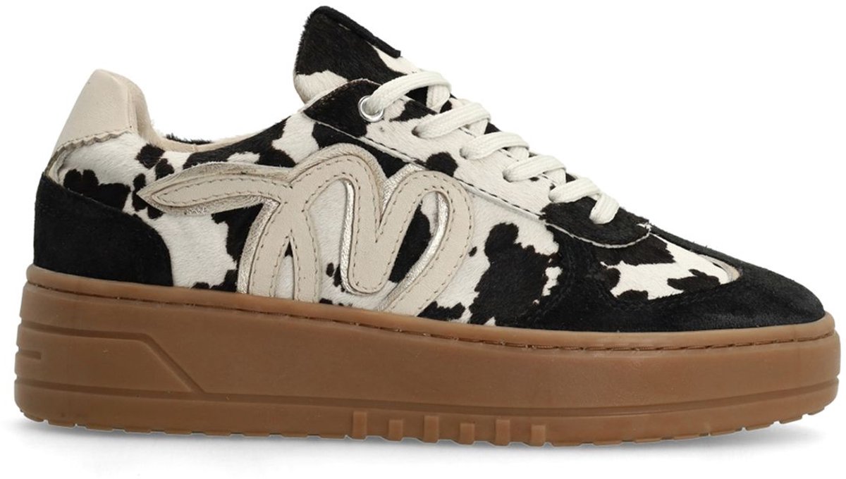 Schwarze Veloursleder-Sneaker mit Kuhfellmuster