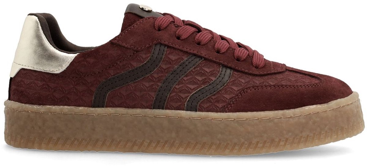 Bordeauxrote Ledersneaker mit Veloursleder-Details