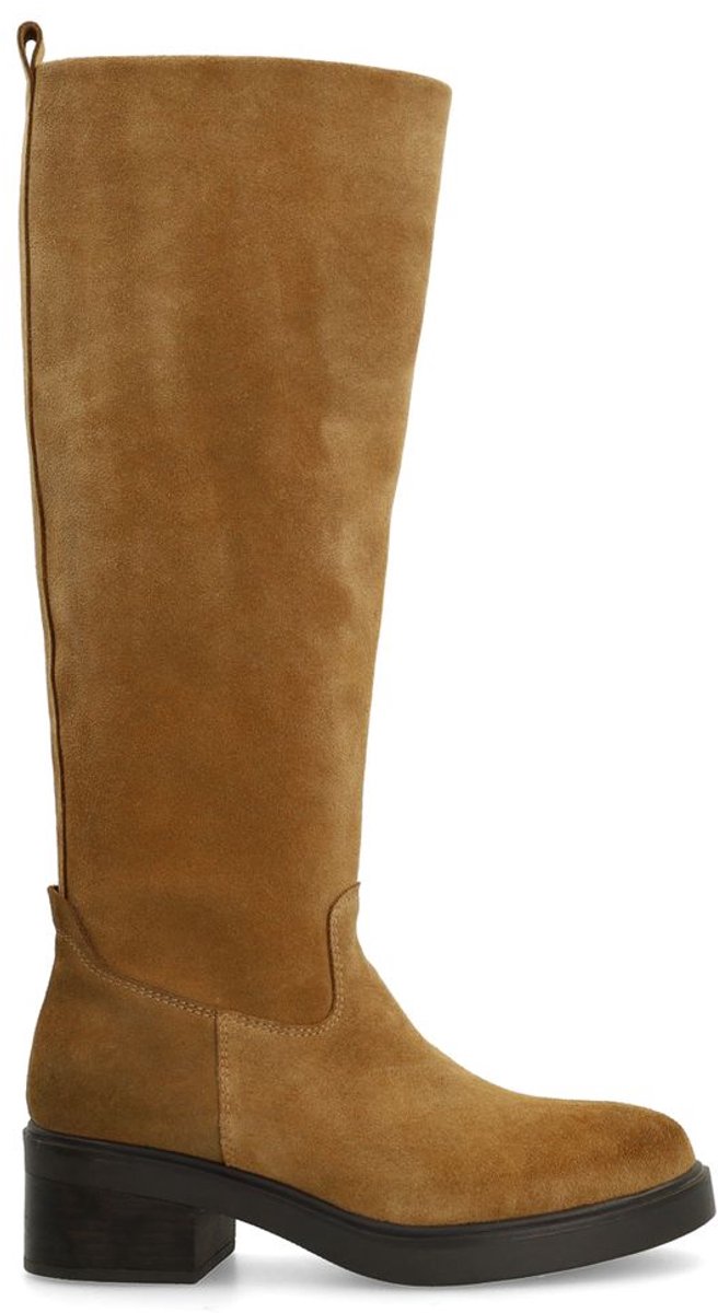Beigefarbene Veloursleder-Stiefel