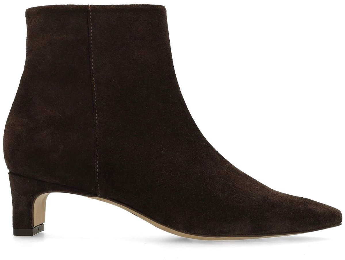 Dunkelbraune Veloursleder-Stiefeletten mit Absatz