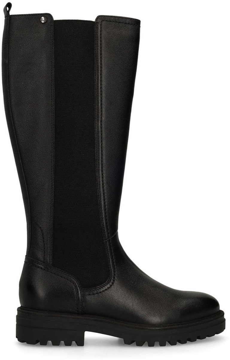 Schwarze Lederstiefel mit Elastikeinsatz