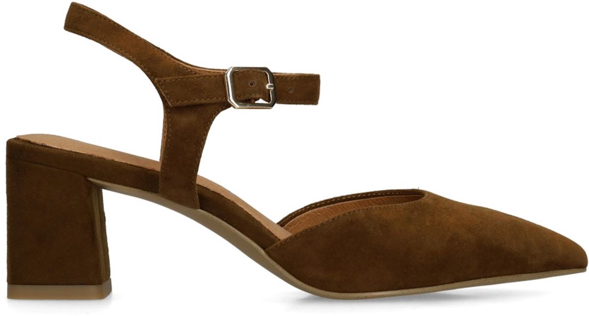 Braune Slingbackpumps aus Veloursleder