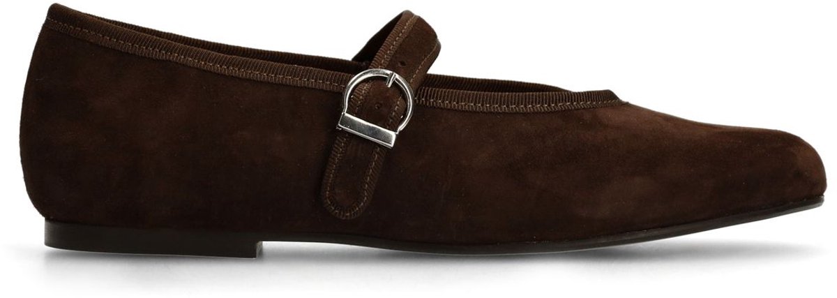 Braune Veloursleder-Ballerinas mit Schnalle