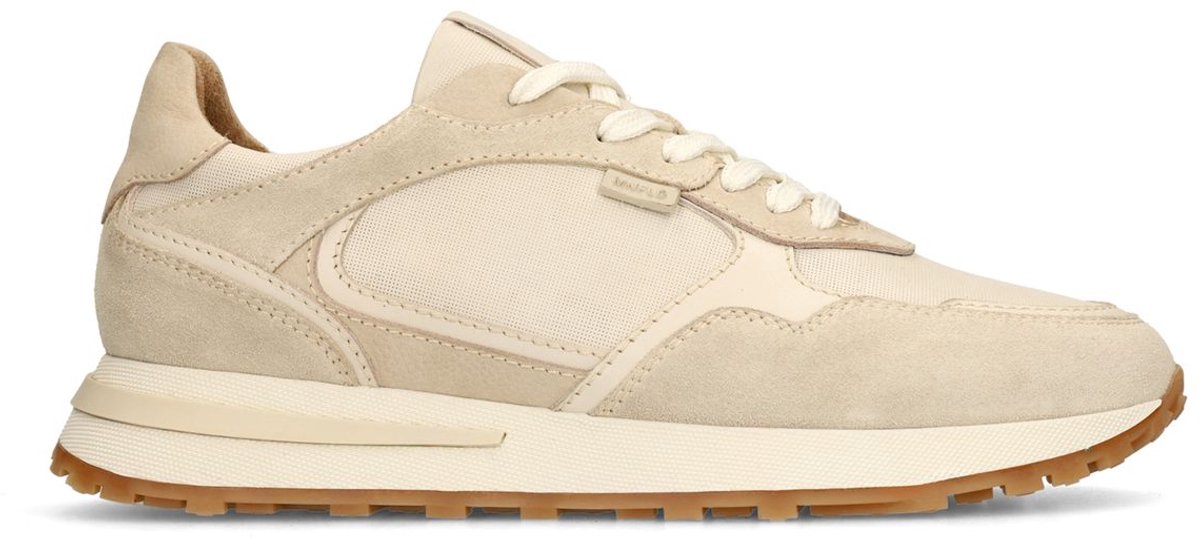 Beigefarbene Ledersneaker mit Veloursleder-Details
