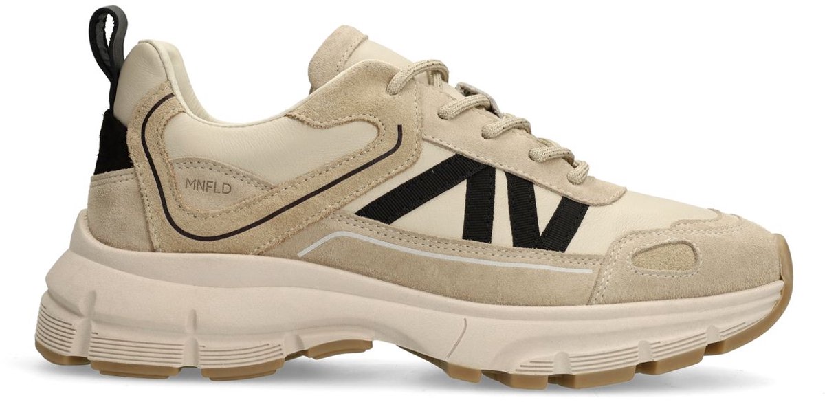 Beigefarbene Ledersneaker mit Veloursleder-Details