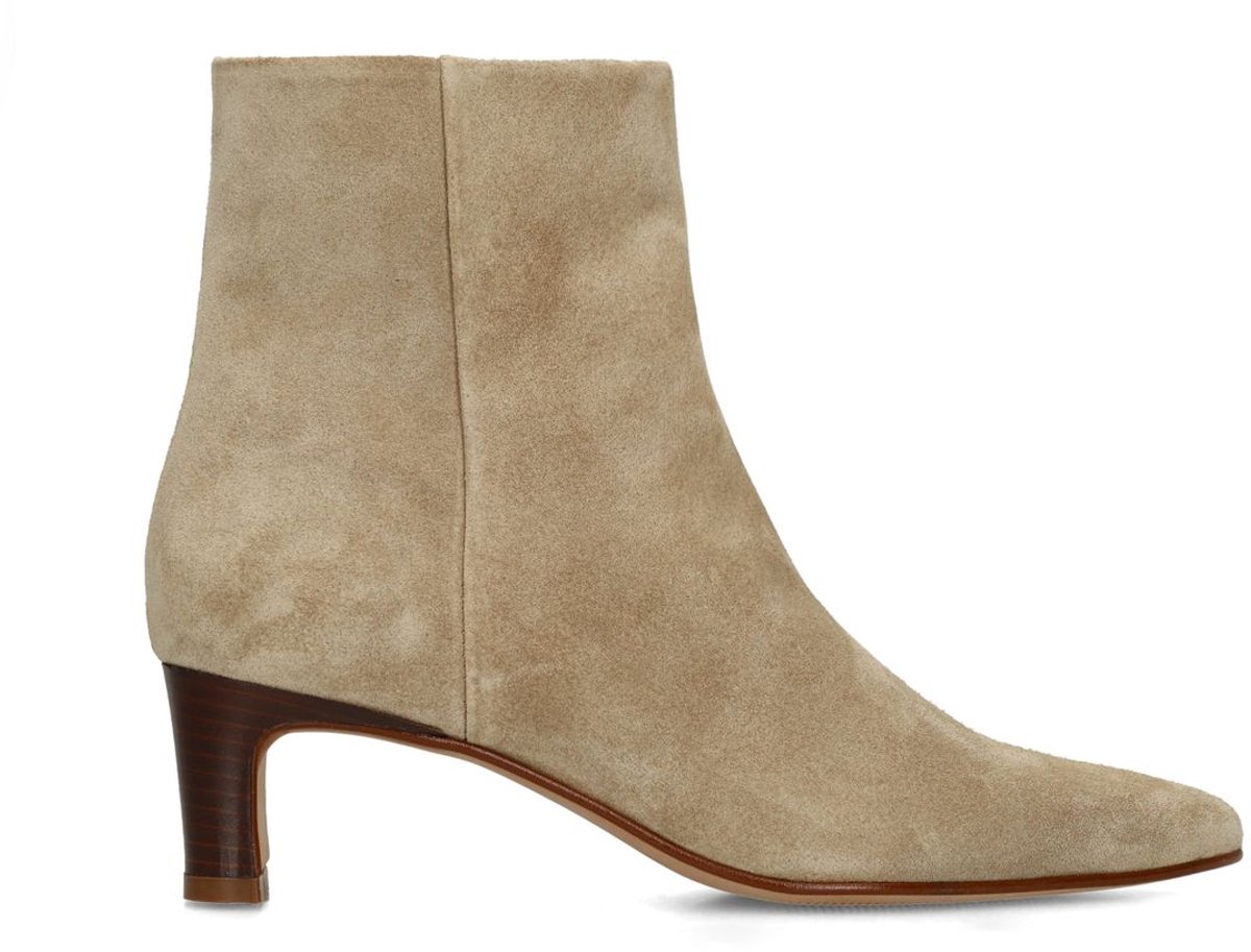 Beigefarbene Veloursleder-Stiefeletten mit Absatz