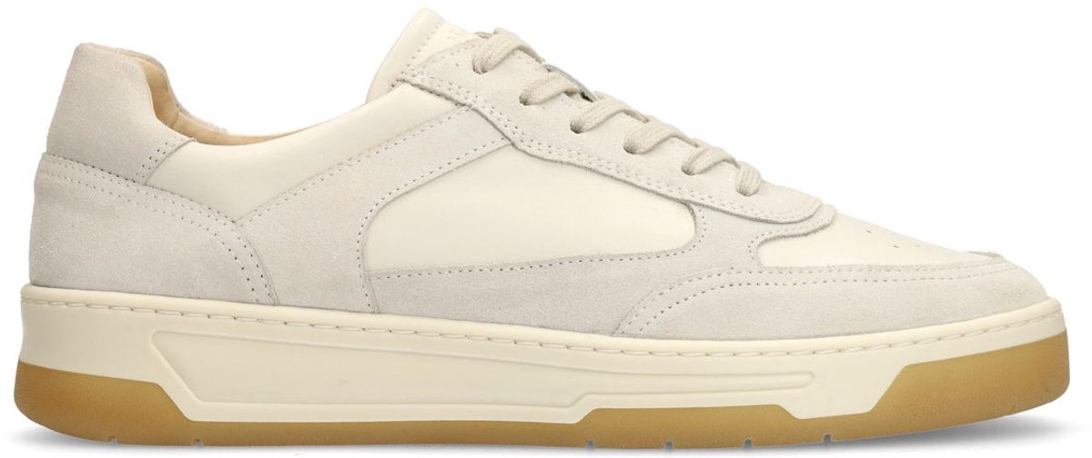 Offwhite Ledersneaker mit Veloursleder-Details