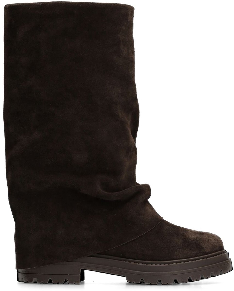 Braune Veloursleder-Stiefel mit Umschlag