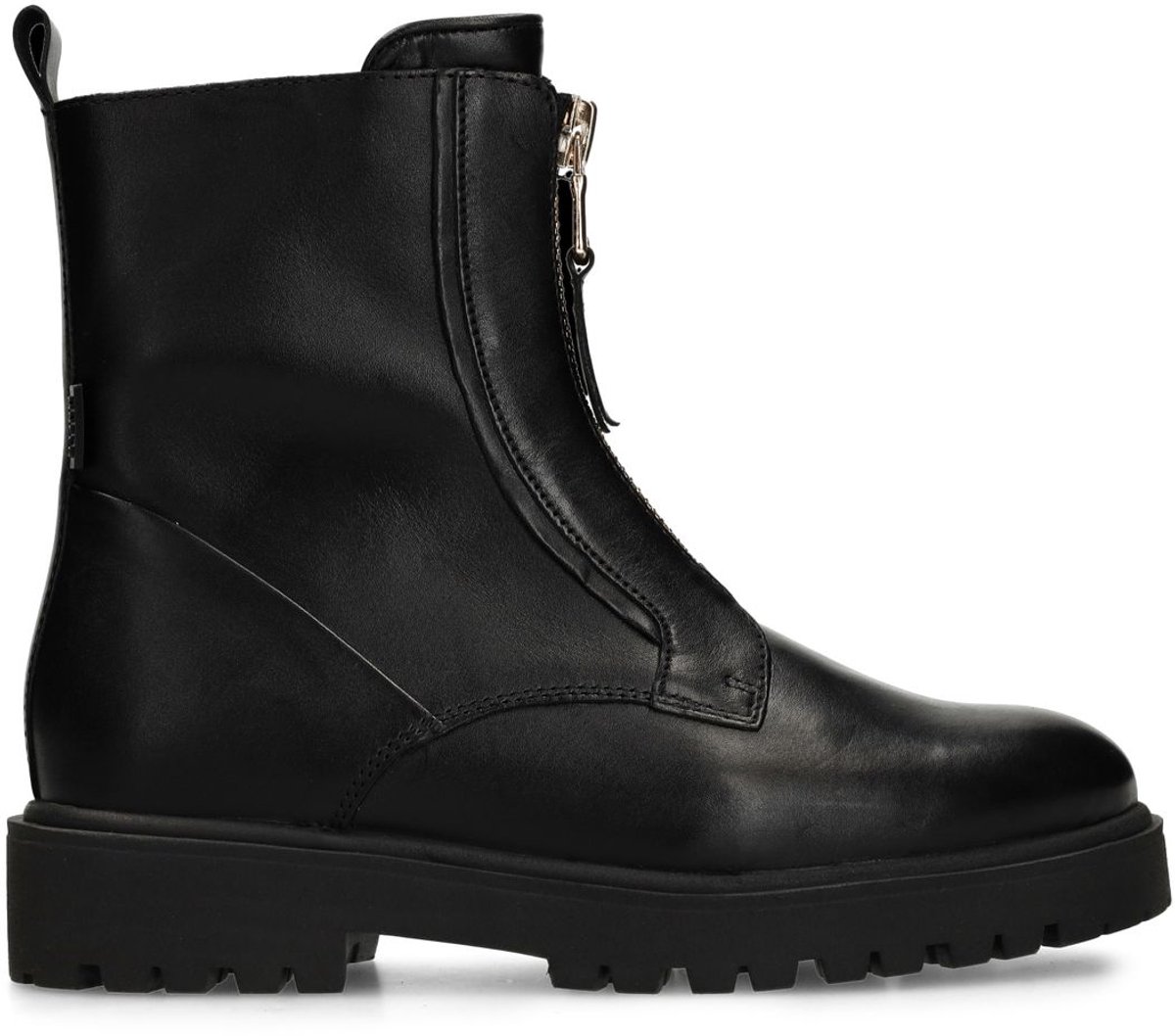 Schwarze Lederstiefeletten mit Reißverschluss