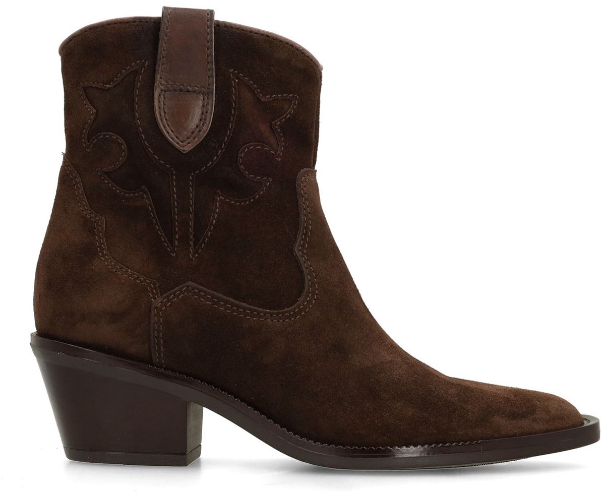 Braune Cowboystiefeletten aus Veloursleder