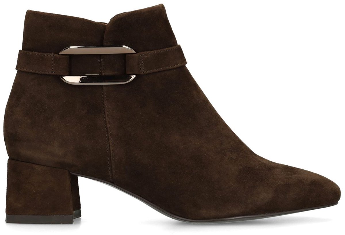 Beigefarbene Veloursleder-Stiefeletten mit Absatz