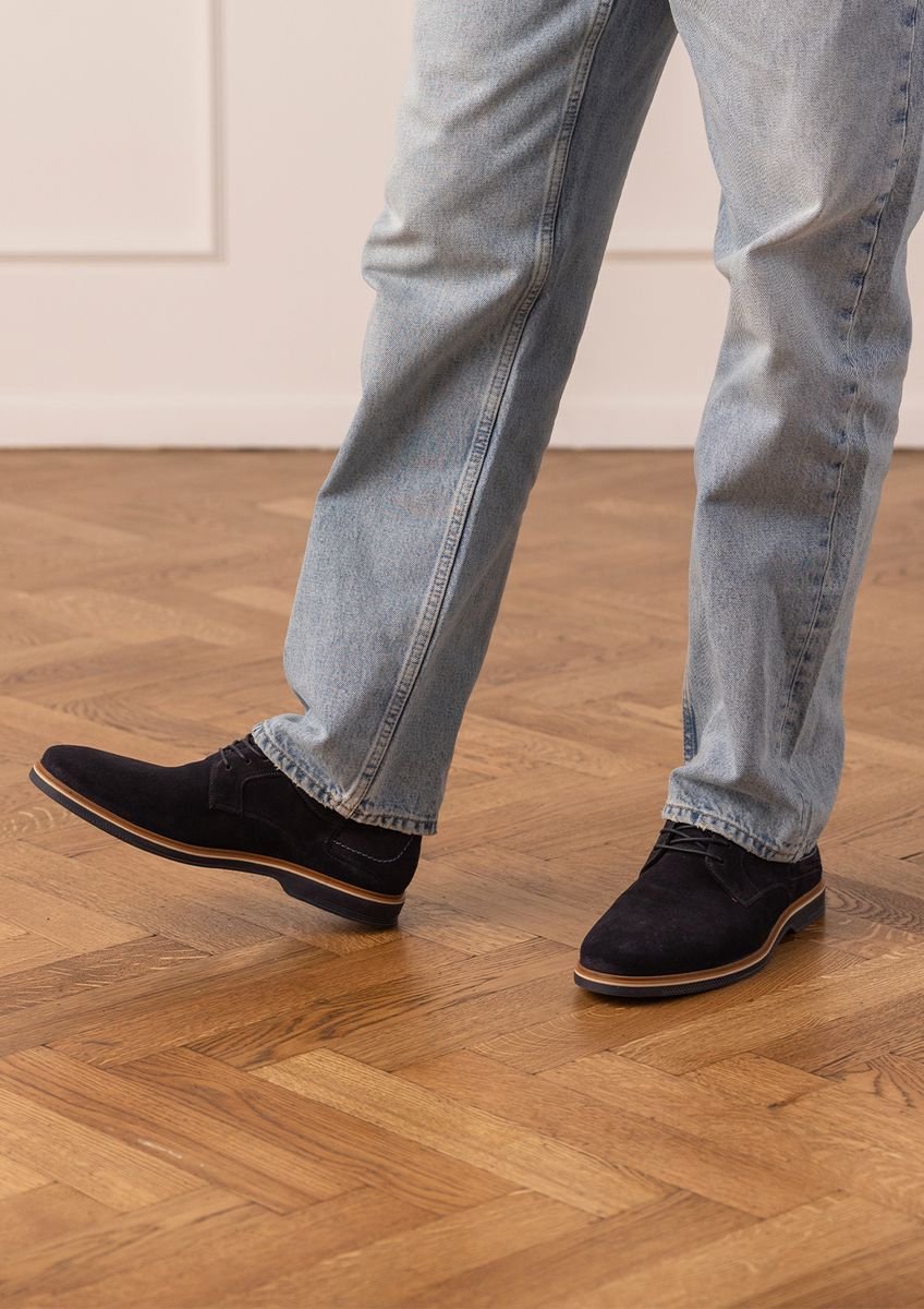 Dunkelblaue Veloursleder-Schnürschuhe